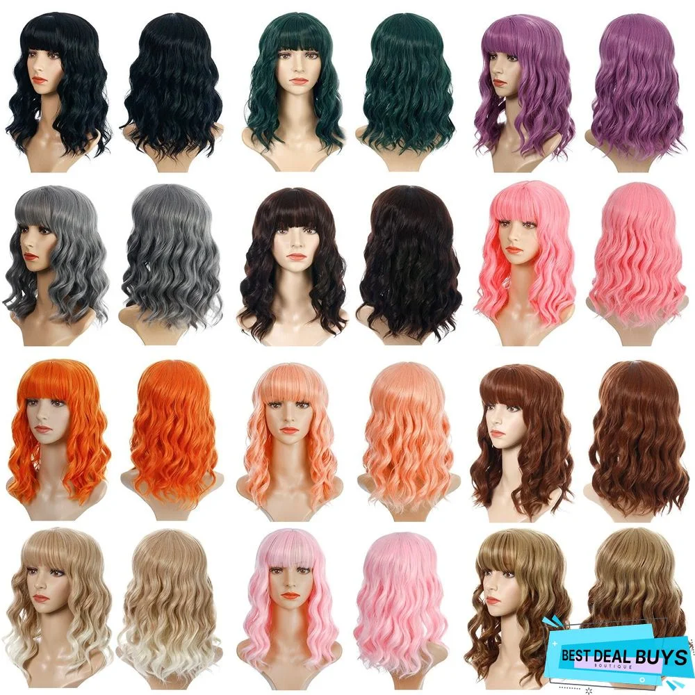 European and American Short Curly Hair with Bangs and Chemical Fiber Headgear