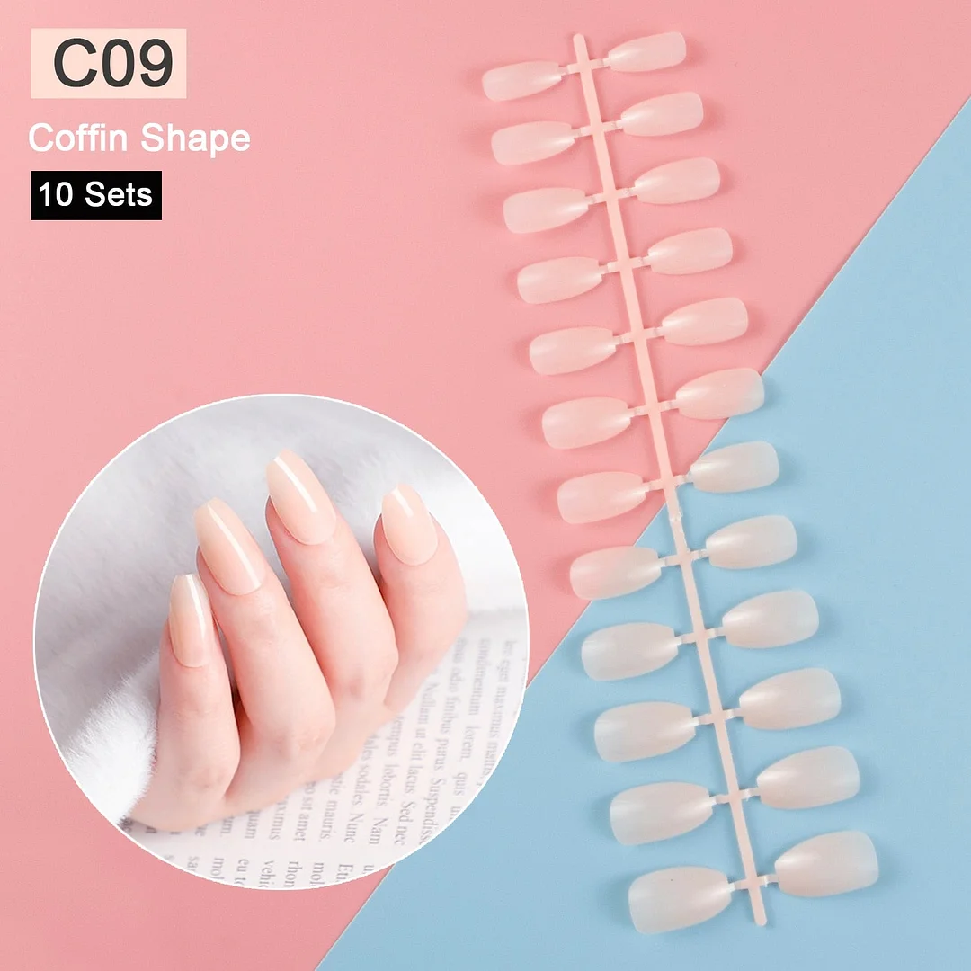 10 Sets/Pack Mixed Solid Colors Coffin Round Square Almond Shape False Nails Full Cover Nail Tips Short Fake Nails Tip Manicure-Nail Inspo