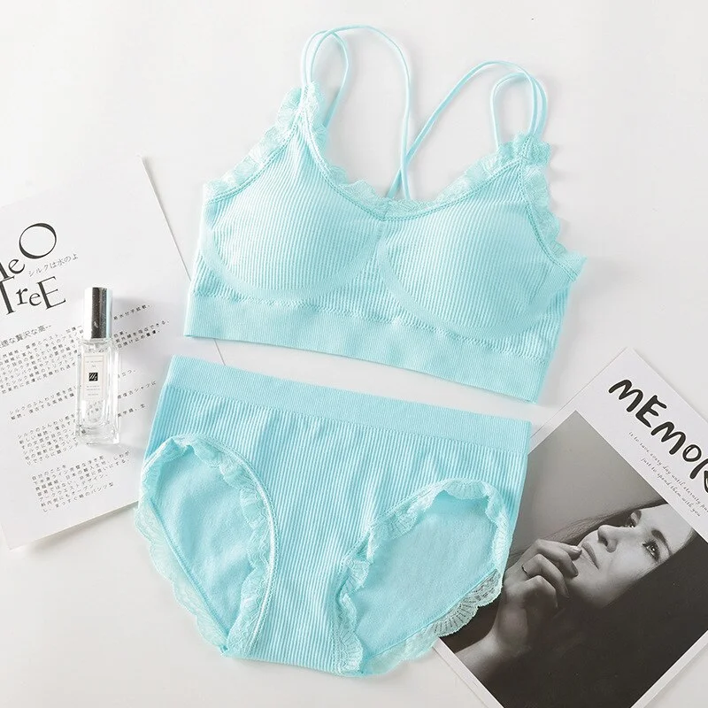 Sexy women's bra underwear set push-ups sports bra set letter transparent strap active bra female underwear set top fitness unde