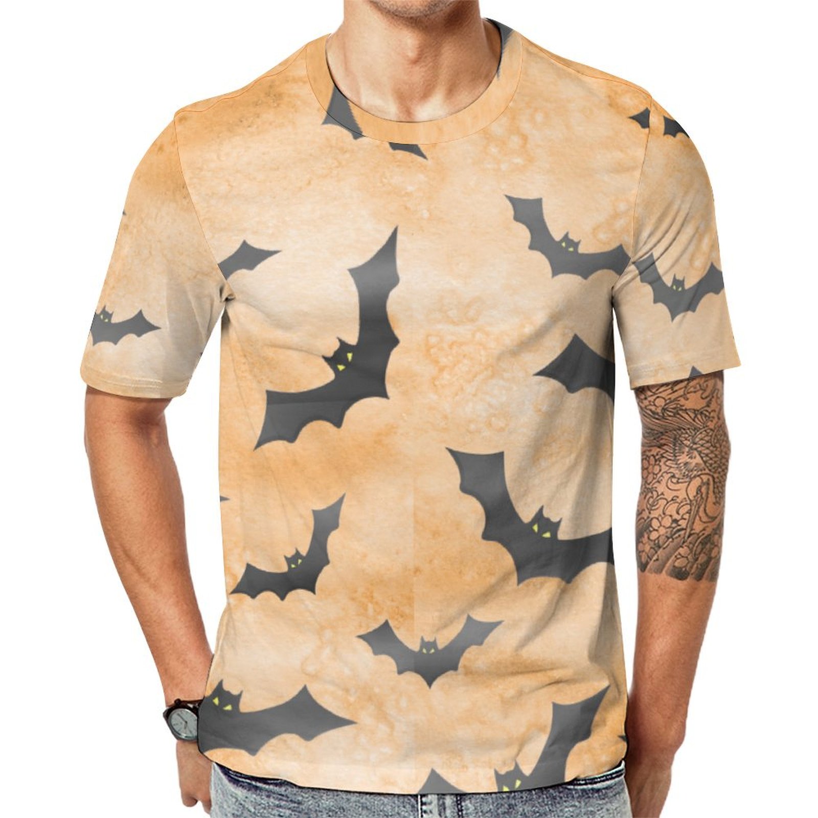 Halloween Black Scattered Bats Short Sleeve Print Unisex Tshirt Summer Casual Tees for Men and Women Coolcoshirts