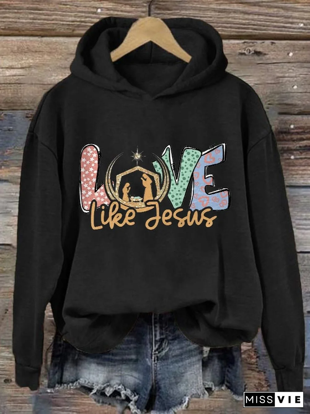 Women's Love Like Jesus Christmas Print Casual Hoodie