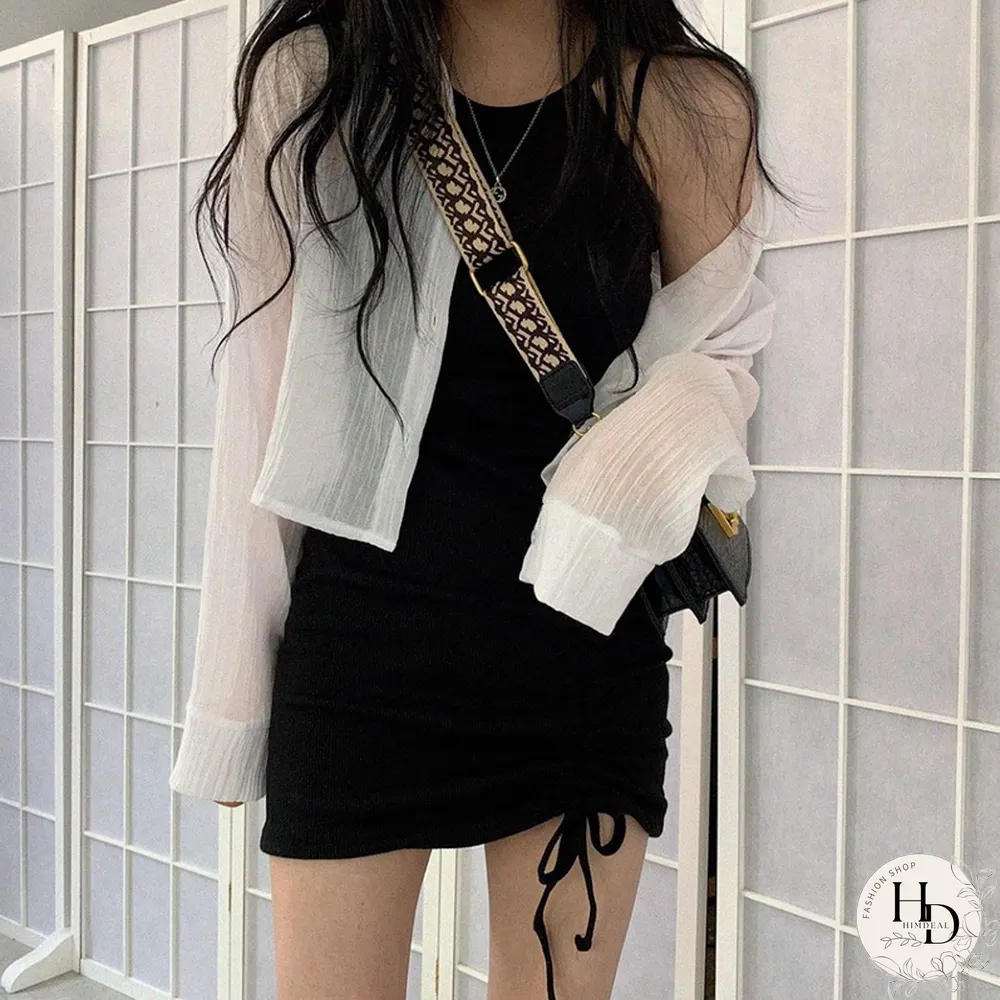 Slim Fashion Womens dress sexy black shirring hot girls summer