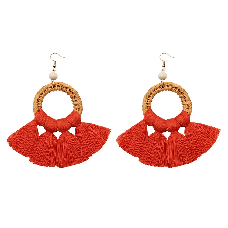 Tribal Cane Fringe Solid Earrings