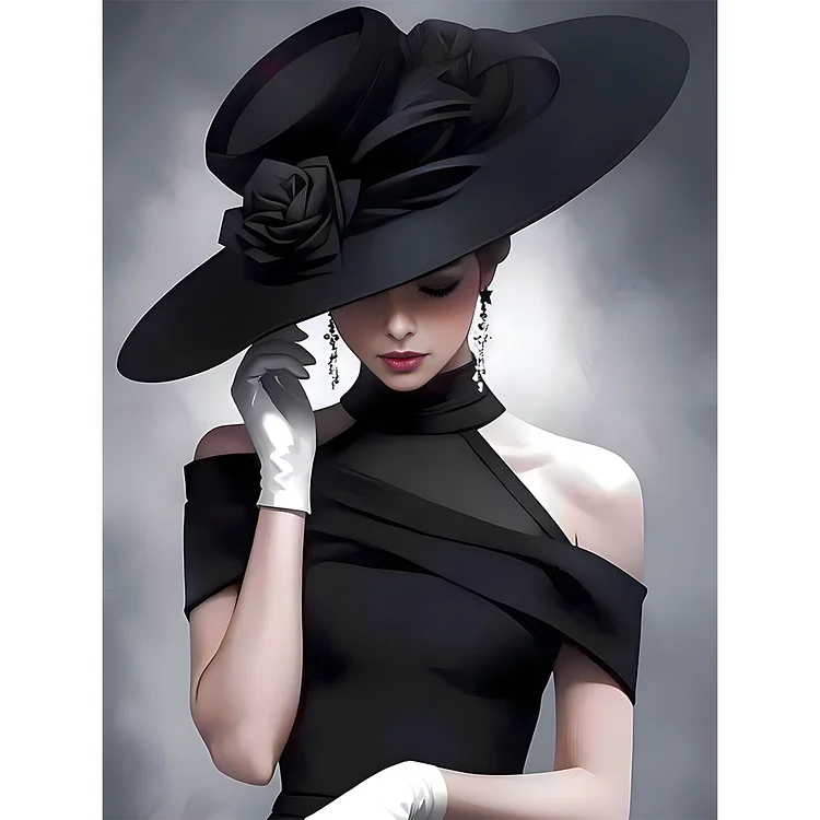 Lady In Top Hat 30*40CM (Canvas) Full Round Drill Diamond Painting gbfke