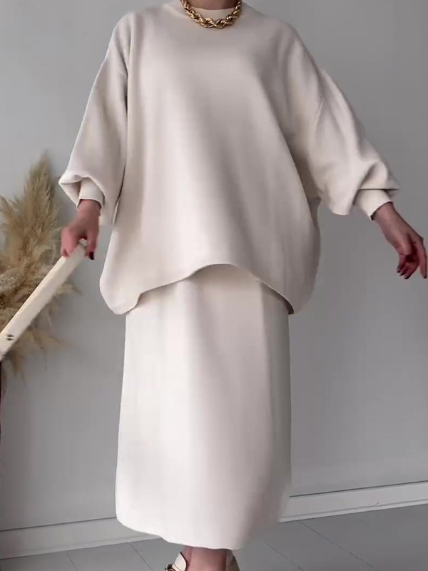 Solid Color Loose Versatile Top Lazy Dress Set