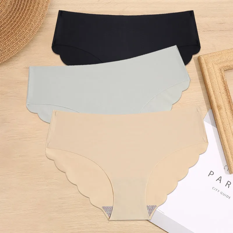 FINETOO 3PCS/Set M-XL Seamless Ice Silk Women Panties Sexy Pantys 7 Solid Colors Breathable Pantys Underwear For Girls Lingerie