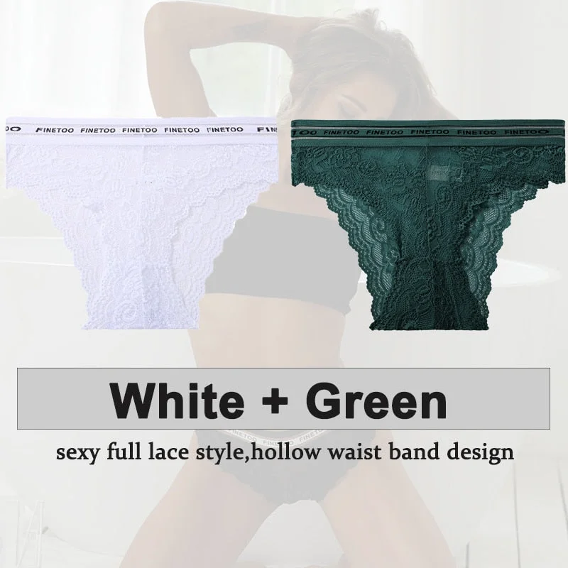 2PCS/Set Underwear Lace Panties Women's Lingerie Sexy Panties Female Underpants Floral Lace Perspective Waist Band Briefs Panty