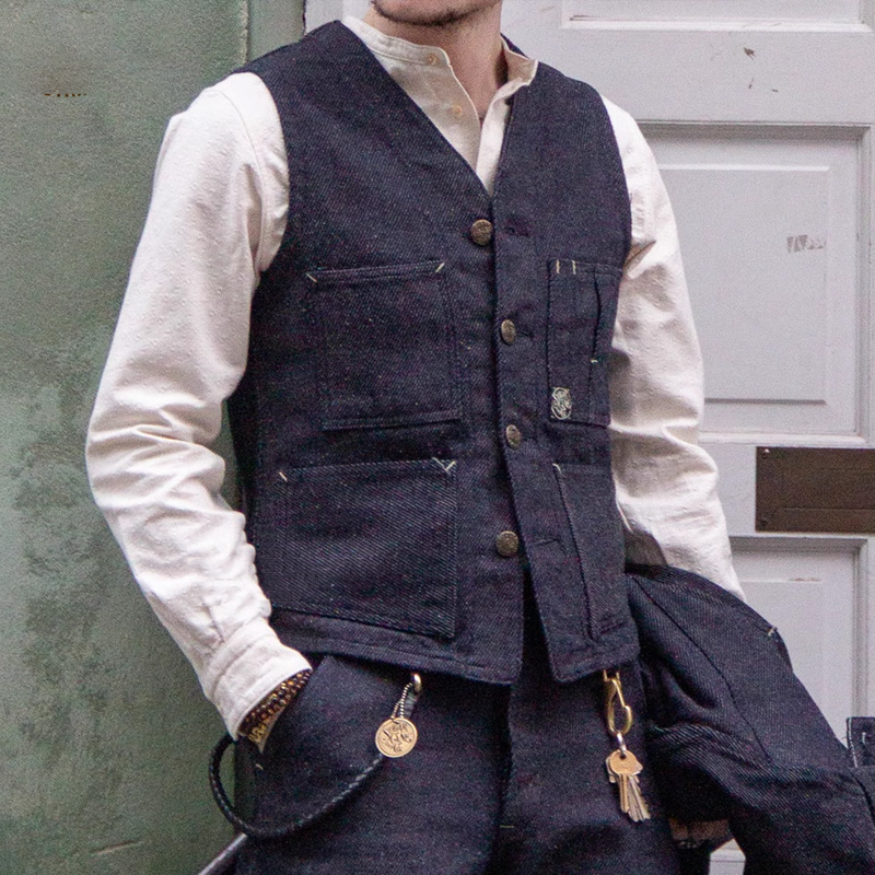 Men's 13.7oz Colorful Nep Denim Work Vest