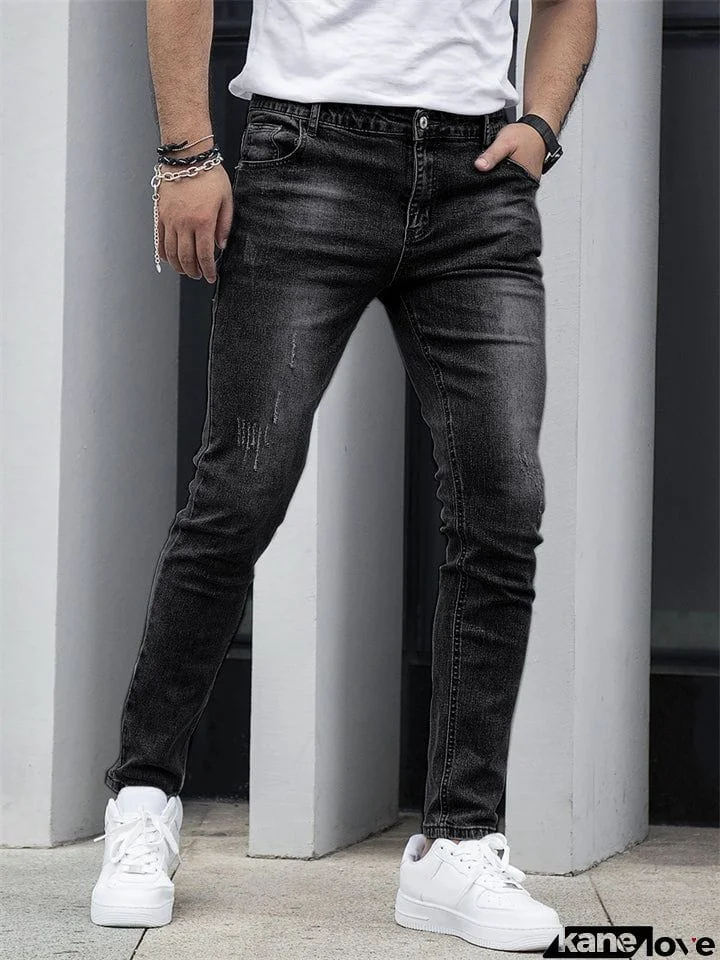 Male Casual Straight Leg Fit Stretchy Black Jeans