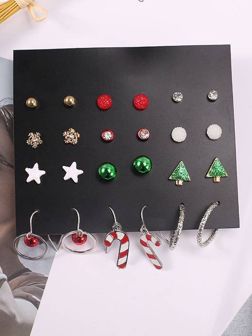 Christmas Day Party Earrings 12 Pairs Set