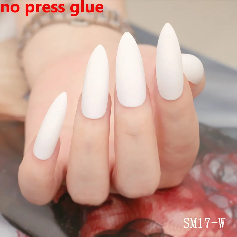 24pcs/set Long Stiletto Fake Nails Punk Snake Pattern Black White Matte False Nails Artificial Full Nail Tips Manicure Tools 515-Nail Inspo