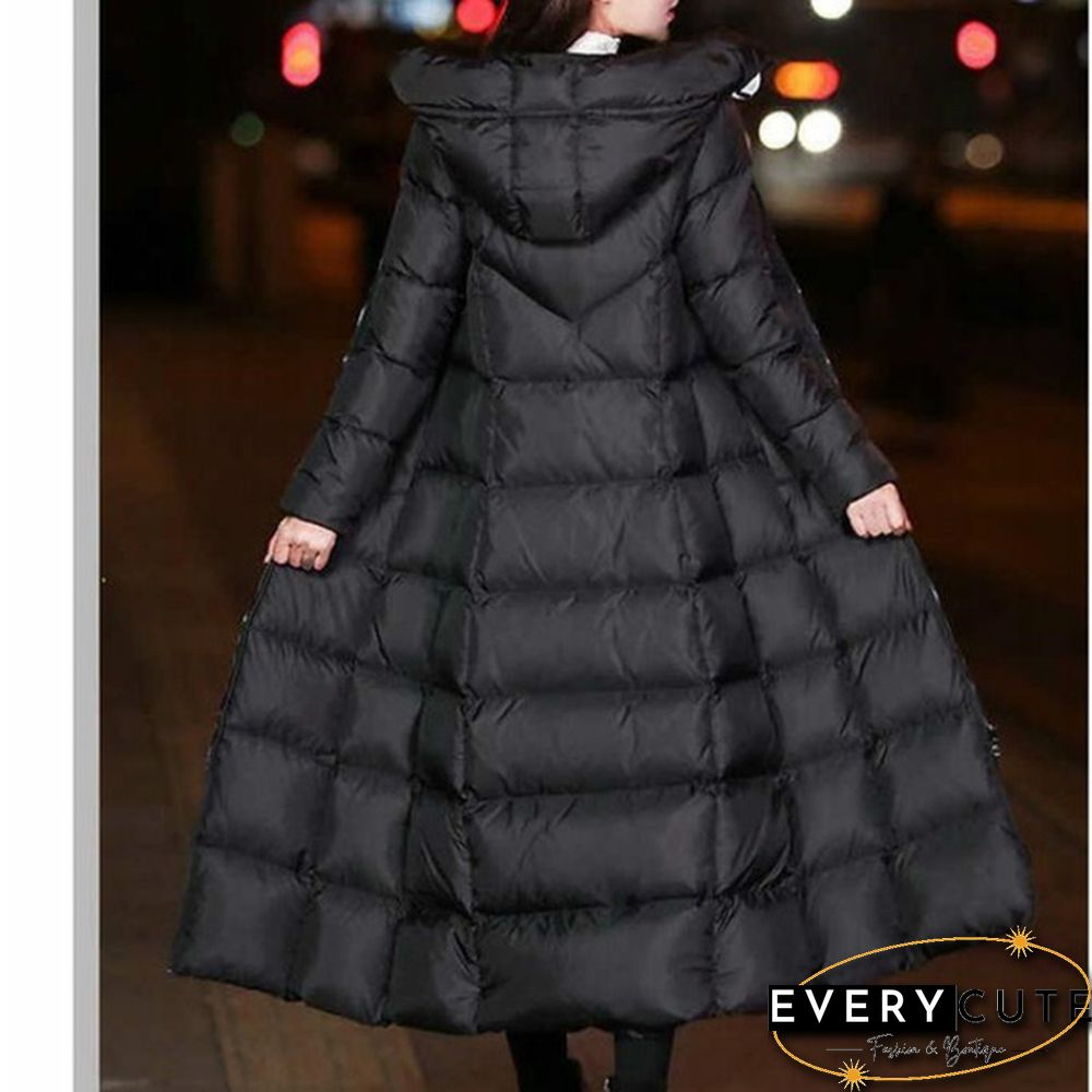 Women Long Puffer Coat Jacket Hooded Padded Quilted Parka Outerwear Winter Warmer