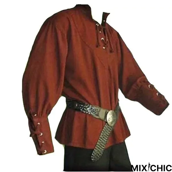 Men Medieval Retro Collar Long Sleeve Shirt