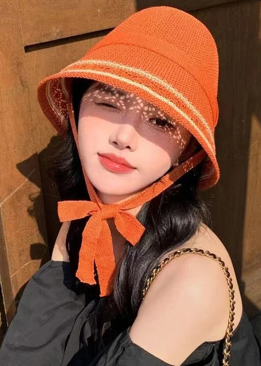Simple Orange Lace Up Hollow Out Knit Bonnie Hat