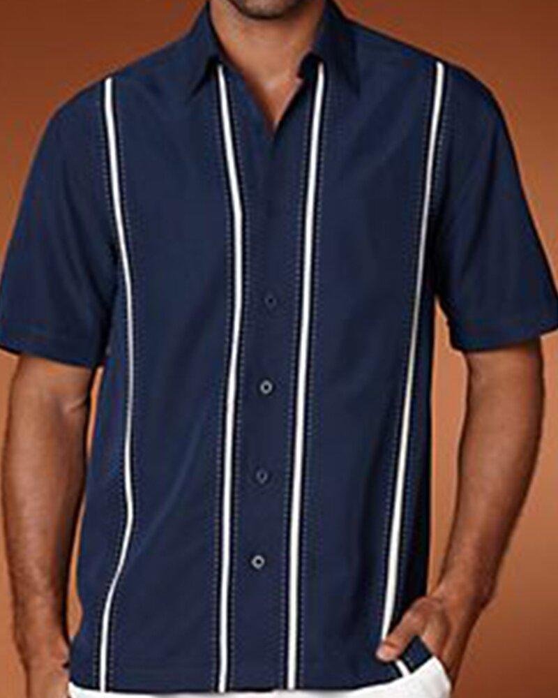 Men's Contrasting Short Sleeve Lapel Bowling Shirt
