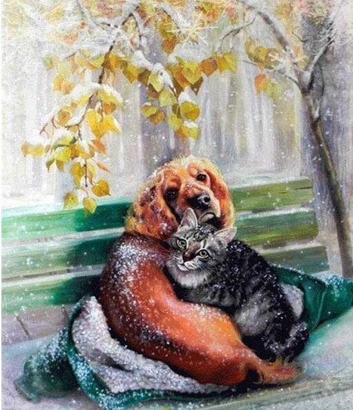 

Cat and Dog in Winter – Paint By Numbers - 40*50CM, 501 Original