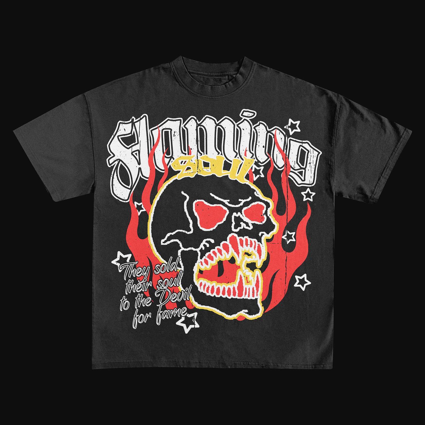 Street Skull Flame Print Short Sleeve T-Shirt