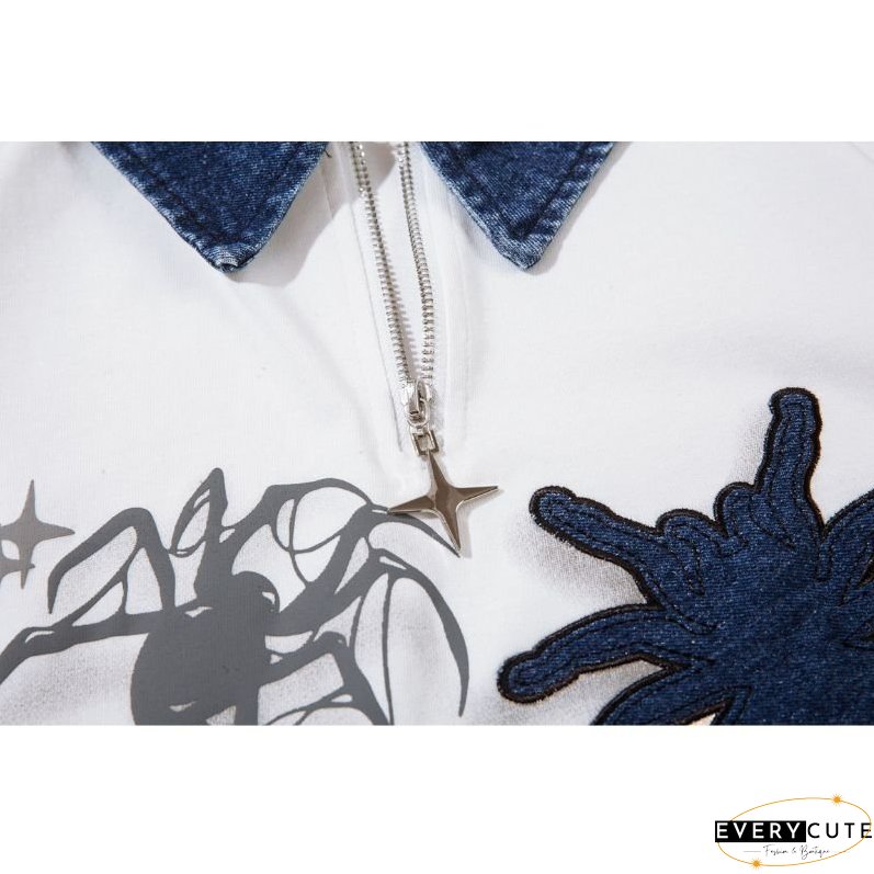 Spider Denim Patch Embroidered Lapel Tee