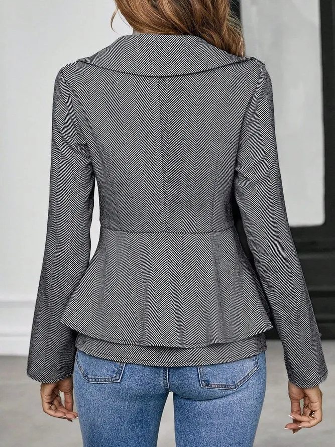 Grey Plain Long Sleeve Outerwear