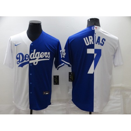 Men's Los Angeles Dodgers #7 Julio Urias White/Blue Split Cool Base Stitched Baseball Jersey CEK9