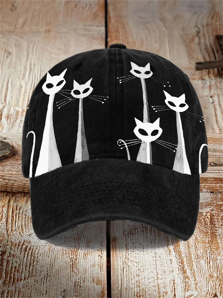 Black & White Cats Art Graphic Cap