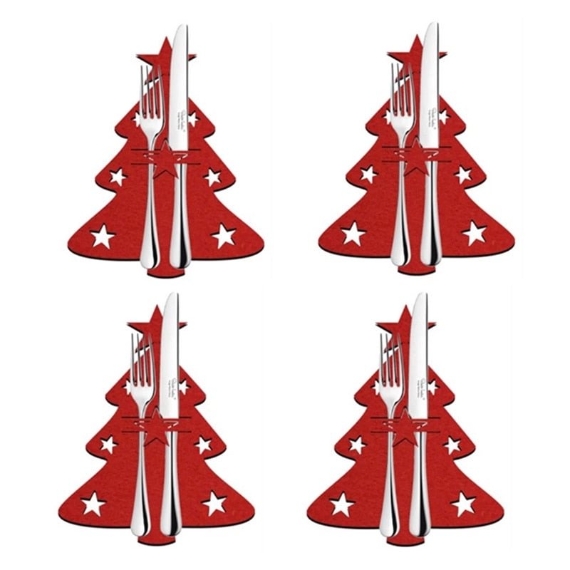 4pcs Christmas Tree Knife Fork Cutlery Bag Kitchen Tableware Holder Bag 2022 New Year Noel Xmas Party Dinner Table Decoration