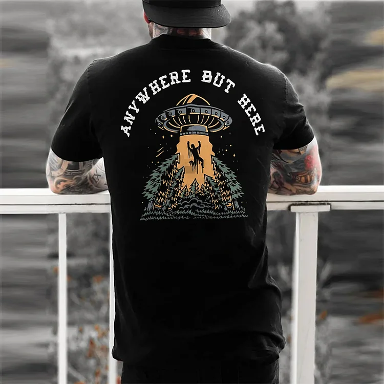 Any Where But Here UFO Printed Men's T-shirt