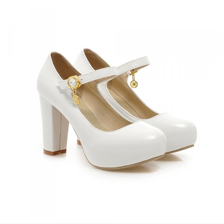 White Mary Jane Pumps Vegan Platform Chunky Heels |FSJ Shoes