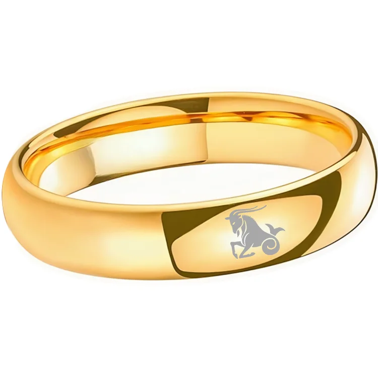 4MM 6MM 8MM Gold Capricorn Tungsten Carbide Rings Prints Laser Design Domed Top Tungsten Wedding Bands