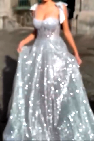 Lvs&Broner Charming Sliver Spaghetti Strap Sweetheart Sleeveless Prom Dress With Sequins