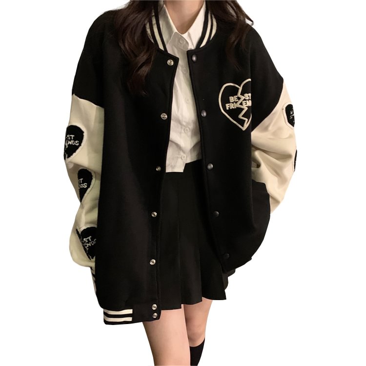 Contrast Baseball Collar Snap Down Jacket