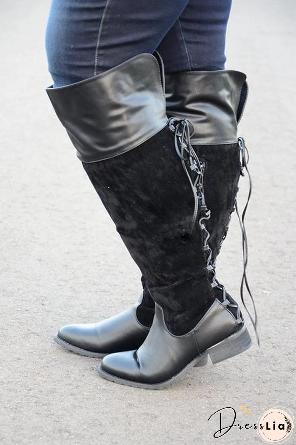 Lace Up Over The Knee Wide Calf Boots