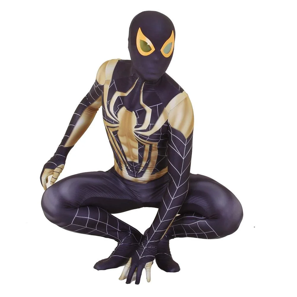 Unisex Lycra Spandex Zentai Halloween Black Gold Iron Spiderman Cosplay Costumes Jumpsuit