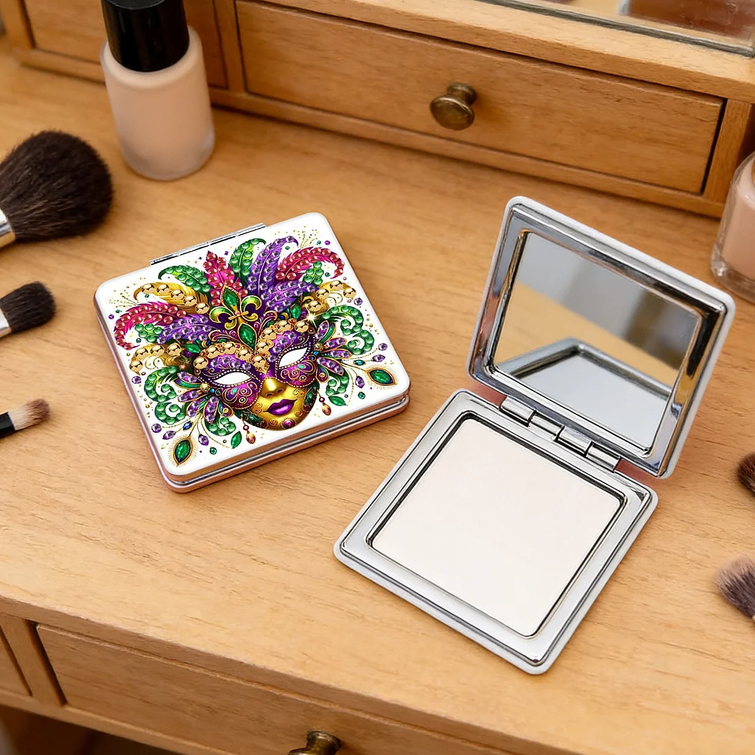 Mask-3 DIY Special Shaped Diamond Painting Compact Mirror Kits Diamond Art Painting Pocket Mirror for Beginners Adults Art Craft Woman Gifts