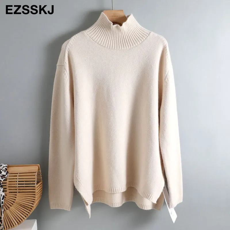 Autumn Winter basic oversize thick Sweater pullovers Women 2021 loose cashmere  turtleneck Sweater Pullover female Long Sleeve