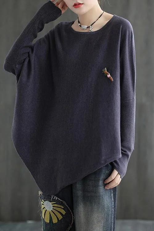 Women Pure Color Irregular Hem Sweater