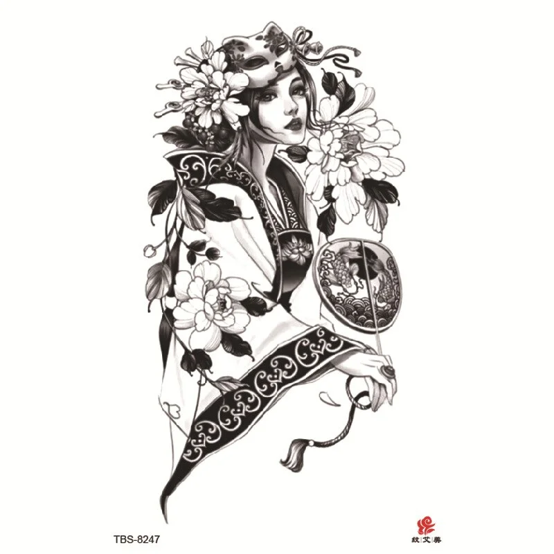Sdrawing Temporary Tattoo Sticker Dark Snake Tattoos Flower Tatoos Body Art Geisha Water Transfer Clavicle Arm Fake Tatto