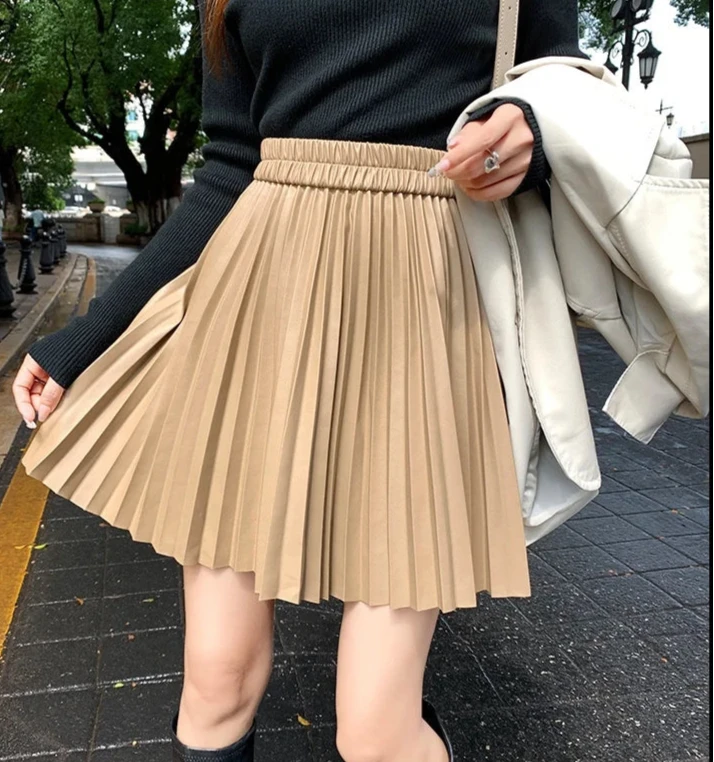 Toloer PU Leather Pleated Mini Skirt-Outfit Ideas