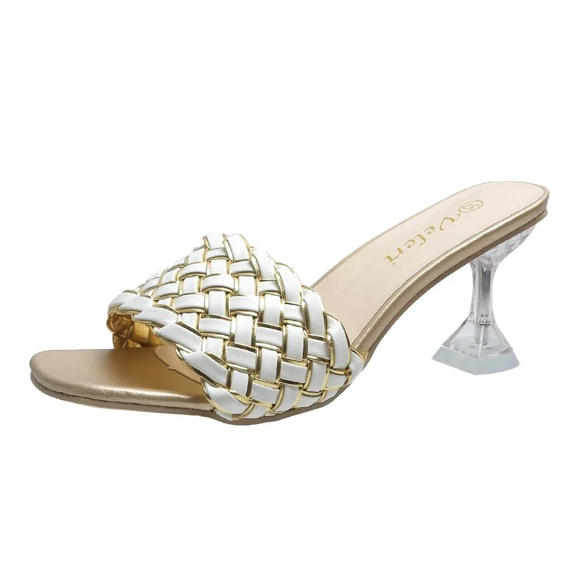Qengg Summer Women Mules Shoes Luxury Crystal Slide Casual Beach Large Size 41 Indoor House Slippers Zapatillas Mujer