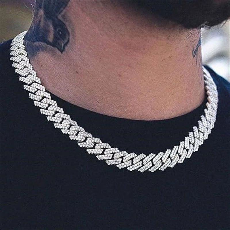 1 Men’s Cool Hipster Hip-hop Hip-hop Rap Accessories Full Of Diamond Large Gold Chain Cuban Chain Necklace