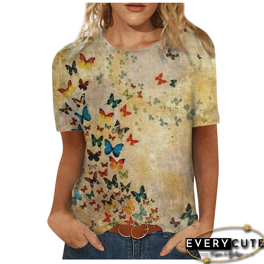 Women 3D Landscape Painting Positioning Sunflower Print T Shirt New Summer Vintage Casual Short Sleeve O-Neck Size Top