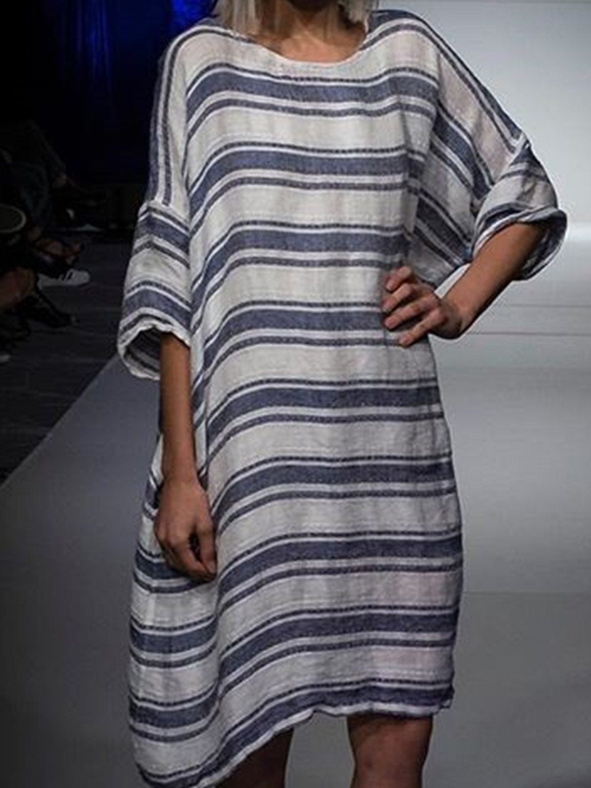 Women Casual Loose Striped Tops Tunic Maxi Dress