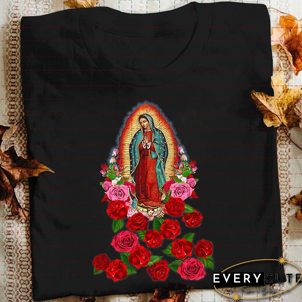 Religious Women Tshirt Cotton Virgin Mary T Shirt Causal Our LadyOf Guadalupe Tshirt Saint Christian Clothes Catholic T Shirts