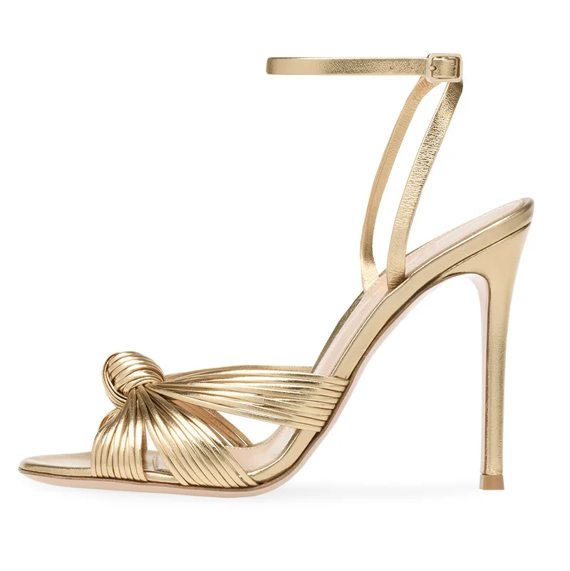 Women's Plus Size Light Gold PU Stiletto Sandals Fashion Banquet Party Prom Shoes Novameme