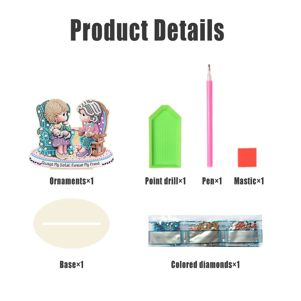 DIY Precious Moments Crystal Diamond Ornament Wooden Point Drilling Ornament Kids Gift(Single Side)