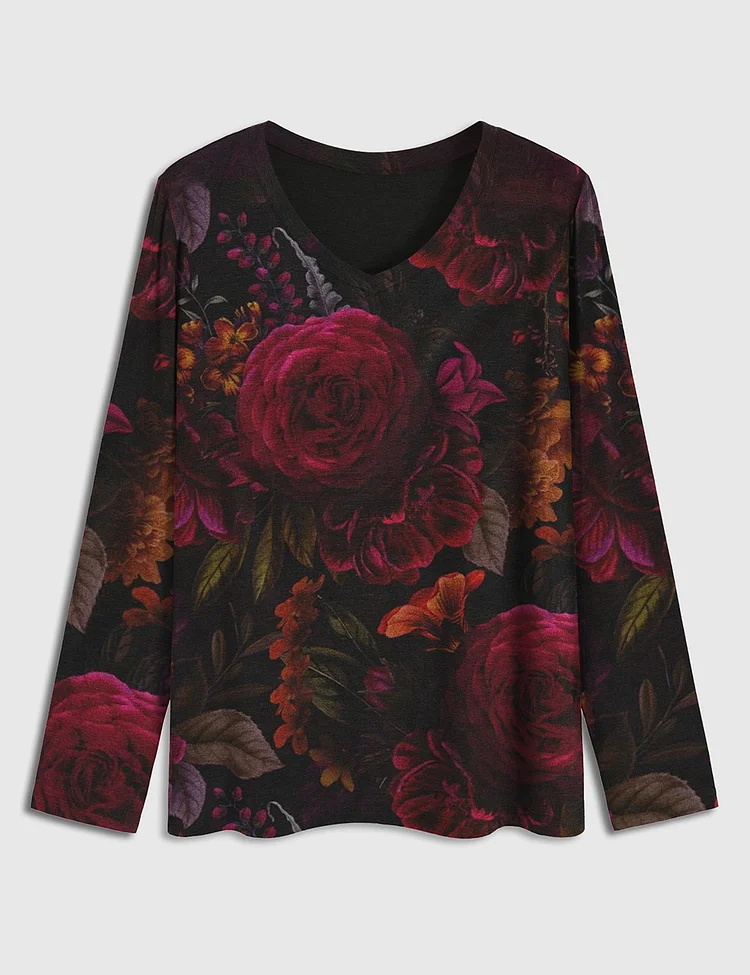 Women&rsquo;s Vintage Black Dramatic Glamour Summer Romanticism Roses and Nostalgic Gothic Flowers Shirt