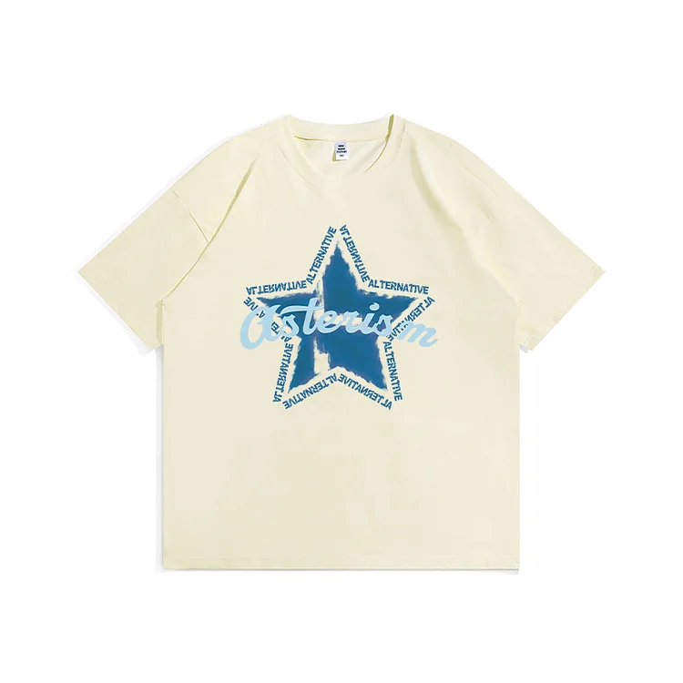 Star Print Short-Sleeved T-Shirt Men's Street Trend Hip-Hop Loose T-Shirt at Hiphopee