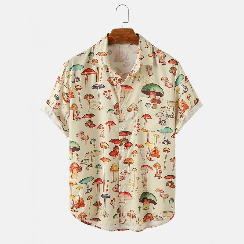 Casual Print Khaki Short Sleeve Shirt