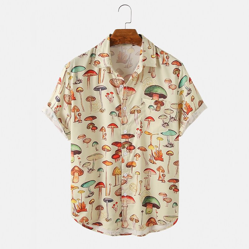 Casual Print Khaki Short Sleeve Shirt