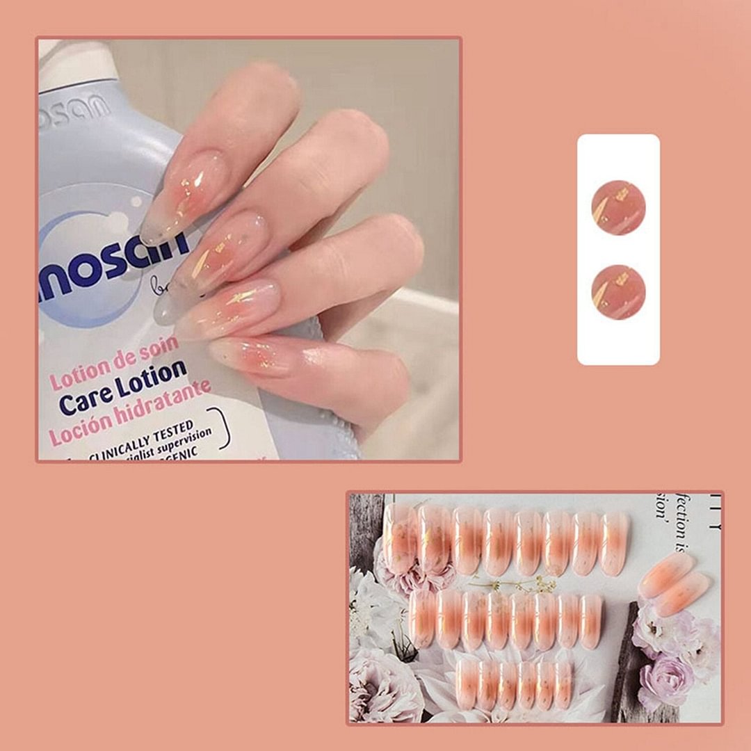 Shell Blush With Designs Naked Apricot Wear False Nails Long Ballerina Fake Nails press on nails Stick-on nails nails accessorie